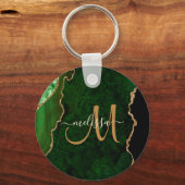 Chic Green Gold Glitter Agate Custom Monogram Sleutelhanger (Achterkant)