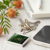 Chic Green Gold Glitter Agate Custom Monogram Sleutelhanger (Zijkant)