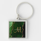 Chic Green Gold Glitter Agate Custom Monogram Sleutelhanger (Voorkant)