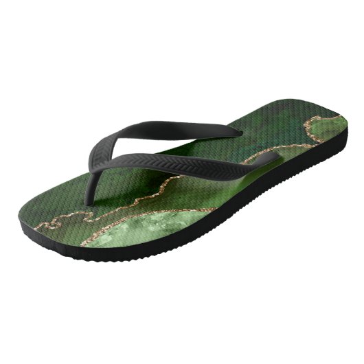 Chic Green Gold Glitter Agate Custom Monogram Teenslippers (Schuin)