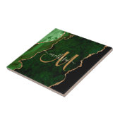 Chic Green Gold Glitter Agate Custom Monogram Tegeltje (Zijkant)