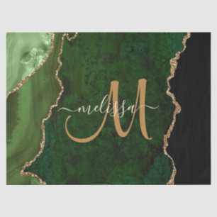 Chic Green Gold Glitter Agate Custom Monogram Tissuepapier