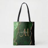 Chic Green Gold Glitter Agate Custom Monogram Tote Bag (Voorkant)