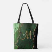 Chic Green Gold Glitter Agate Custom Monogram Tote Bag (Achterkant)