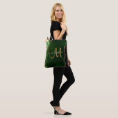 Chic Green Gold Glitter Agate Custom Monogram Tote Bag (Op model)
