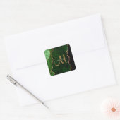Chic Green Gold Glitter Agate Custom Monogram Vierkante Sticker (Envelop)