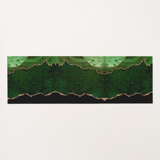 Chic Green Gold Glitter Agate Custom Monogram Yogamat (Achterkant (horizontaal))