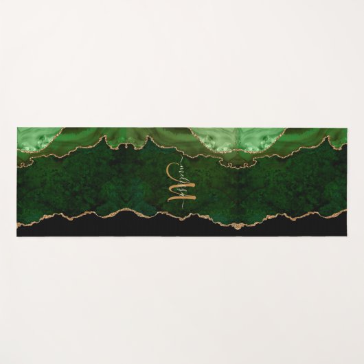 Chic Green Gold Glitter Agate Custom Monogram Yogamat (Voorkant (horizontaal))