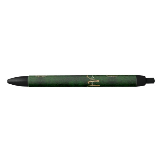 Chic Green Gold Glitter Agate Custom Monogram Zwarte Inkt Pen (Voorkant)