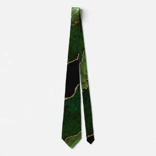 Chic Green Gold Glitter Agate Marble Wedding Stropdas