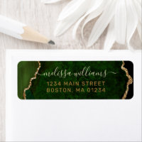 Chic Green Gold Glitter Agate Monogram Adres