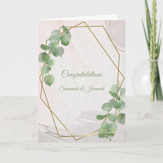 Chic Green Gold Greenery Gefeliciteerd Wedding Kaart (Voorkant)