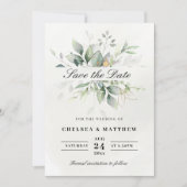 Chic Green & Gold Leafy Elegance Save The Date (Voorkant)