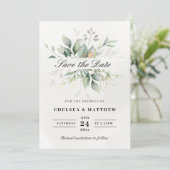 Chic Green & Gold Leafy Elegance Save The Date (Staand voorkant)