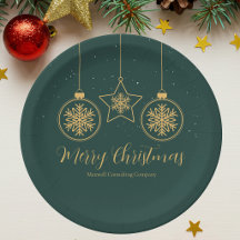 Chic Green Gold Ornaments Company Kerstfeest