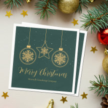 Chic Green Gold Ornaments Company Kerstfeest