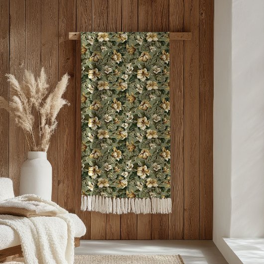 Chic Green Gold Throw Modern Botanical Luxe Look Fleece Deken
