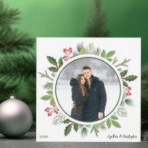 Chic Green Holly Christmas Wreath 2-zijdige foto