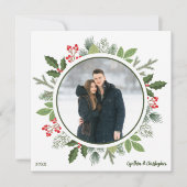 Chic Green Holly Christmas Wreath 2-zijdige foto Feestdagenkaart (Voorkant)
