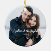 Chic Green Holly Christmas Wreath 2-zijdige foto Keramisch Ornament (Achterkant)