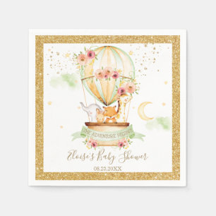 Chic Green Hot Air ballon Baby Animals Neutraal Servet