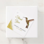 Chic Green Hummingbird en Gold Dust Wedding Bedankjes Labels (In situ)