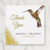 Chic Green Hummingbird en Gold Dust Wedding Bedankjes Labels (Achterkant)