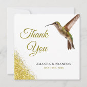 Chic Green Hummingbird en Gold Dust Wedding Bedankkaart (Voorkant)
