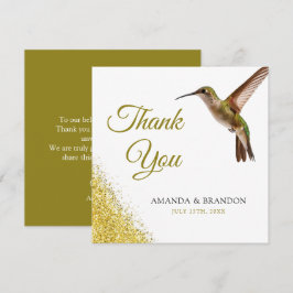 Chic Green Hummingbird en Gold Dust Wedding Bedankkaart