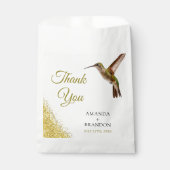 Chic Green Hummingbird en Gold Dust Wedding Bedankzakje (Voorkant)