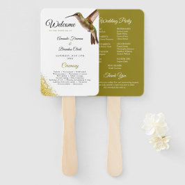 Chic Green Hummingbird en Gold Dust Wedding Handwaaier