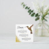 Chic Green Hummingbird en Gold Dust Wedding Informatiekaartje (Staand voorkant)