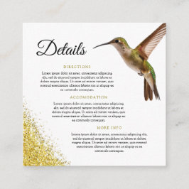 Chic Green Hummingbird en Gold Dust Wedding Informatiekaartje