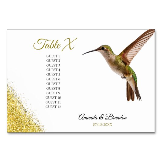 Chic Green Hummingbird en Gold Dust Wedding Kaart (Voorkant)