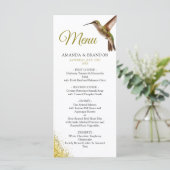 Chic Green Hummingbird en Gold Dust Wedding Menu (Staand voorkant)