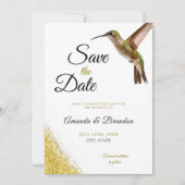 Chic Green Hummingbird en Gold Dust Wedding Save The Date (Voorkant)