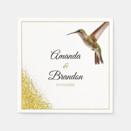 Chic Green Hummingbird en Gold Dust Wedding Servet