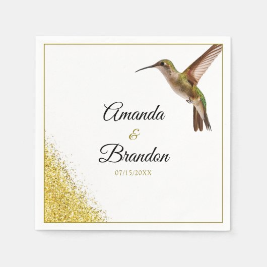 Chic Green Hummingbird en Gold Dust Wedding Servet (Voorkant)