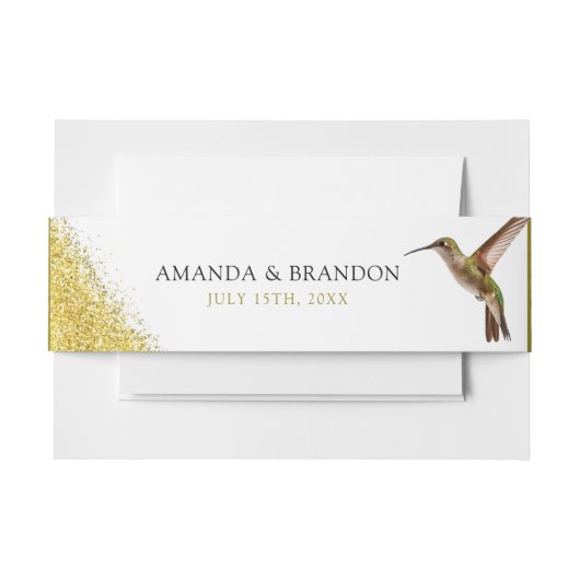 Chic Green Hummingbird en Gold Dust Wedding Uitnodigingen Wikkel (Voorkant Voorbeeld)