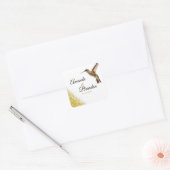 Chic Green Hummingbird en Gold Dust Wedding Vierkante Sticker (Envelop)