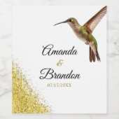 Chic Green Hummingbird en Gold Dust Wedding Wijn Etiket (Enkel label)