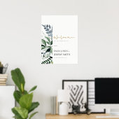 Chic Green Leafy Tropical Foliage Weduwen Welkom Poster (Thuiskantoor)