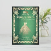 Chic green luxe goudjurk tiara Quinceañera Kaart (Staand voorkant)