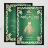 Chic green luxe goudjurk tiara Quinceañera Kaart (Voorkant / Achterkant)