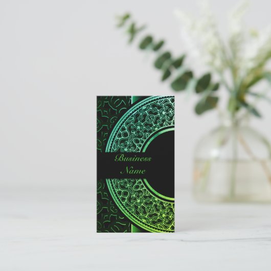 Chic Green Medallion Visitekaartje 4 (Staand voorkant)