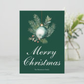 Chic Green Merry Christmas Ornament Non Photo Feestdagenkaart (Staand voorkant)