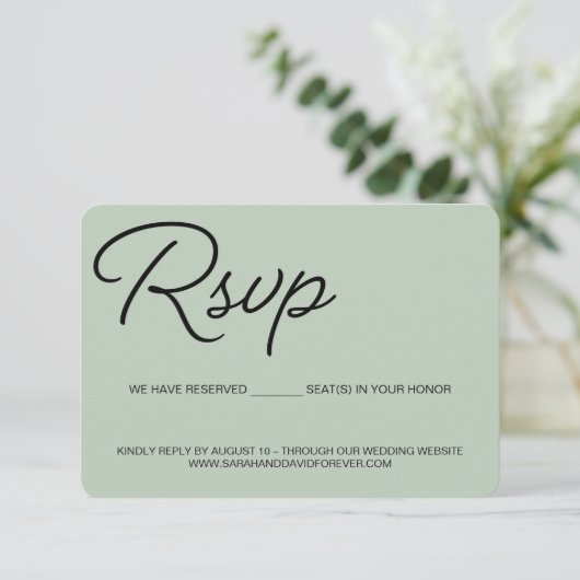 Chic Green Modern RSVP bruiloft gereserveerde zitp (Staand voorkant)