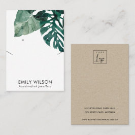  CHIC GREEN MOSTERA FAUNA KETTING EARRING DISPLAY VISITEKAARTJE