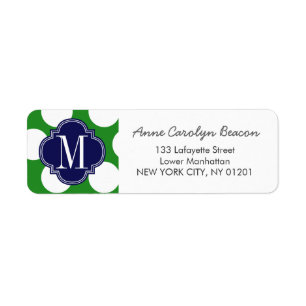 Chic Green & Navy Big Stippen Monogrammed Etiket