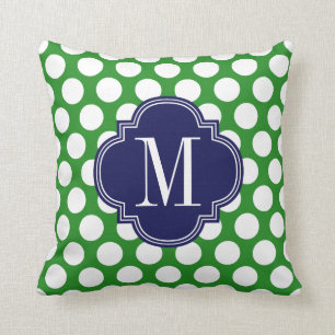 Chic Green & Navy Big Stippen Monogrammed Kussen
